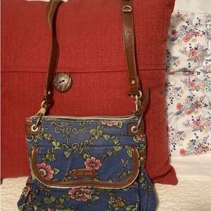 Sakroots Blue Floral Quilted Crossbody with Brown Trim